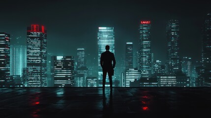 Elite Bodyguard Surveillance on Cityscape Rooftop - High-Level Security Concept in Photo Realistic Detail