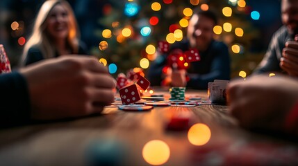 Festive game night with friends around a poker table