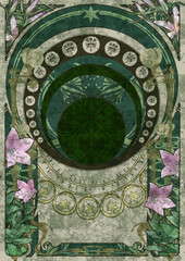 green and pink flower art-nouveau background