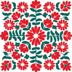 Mexican Talavera Pattern - High-Resolution Floral Design in Red and Blue on White Background