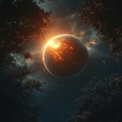 Obraz premium Fiery Planet in a Starry Sky