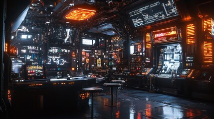 Cyberpunk city with neon reflections, cool background