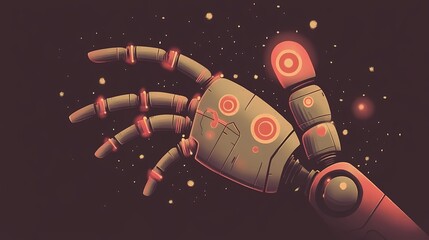 Futuristic robotic hand reaching out in a cosmic backdrop.