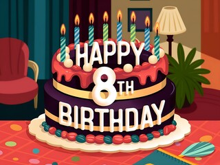 Colorful 8th Birthday Cake with Candles