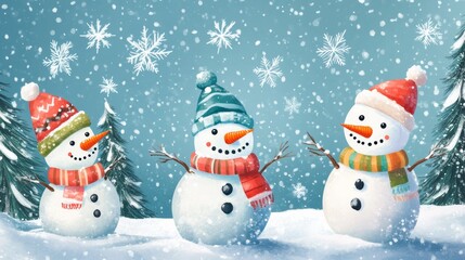 Obraz premium Three Snowmen in Winter Wonderland.