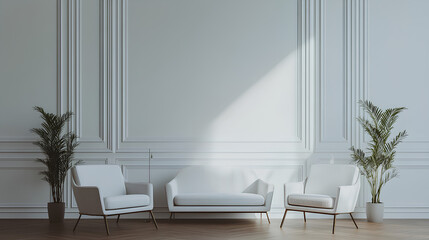 Boucle lounge chairs and sofa in classic room