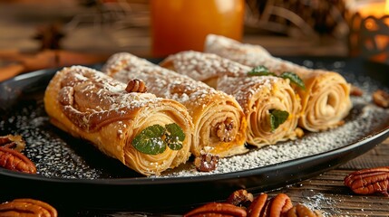 Candies guava roll filled with cajeta and pecans sprinkled with sugar