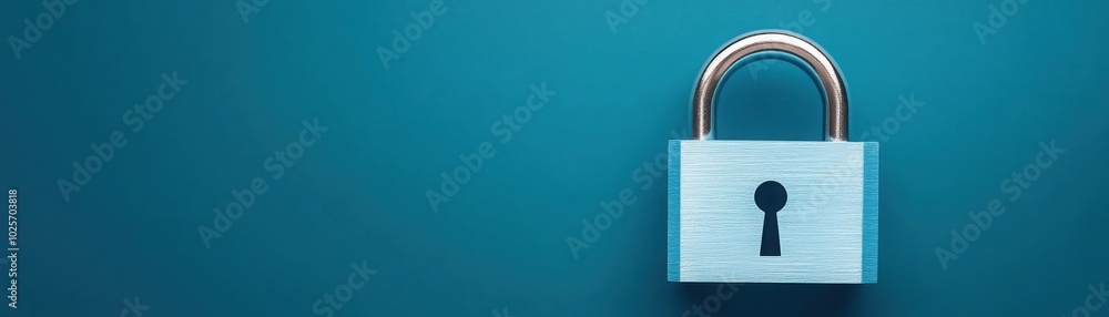 Poster a closed padlock on a blue background symbolizing security and protection. ideal for concepts relate