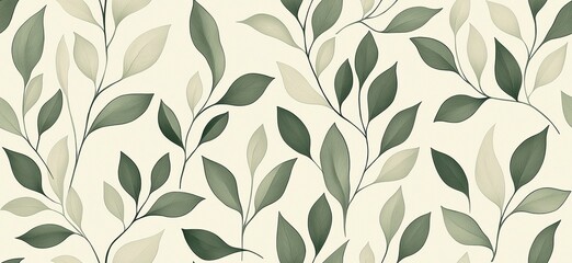 Seamless leaf pattern. Elegant grey green leaf background. Luxurious botanical texture