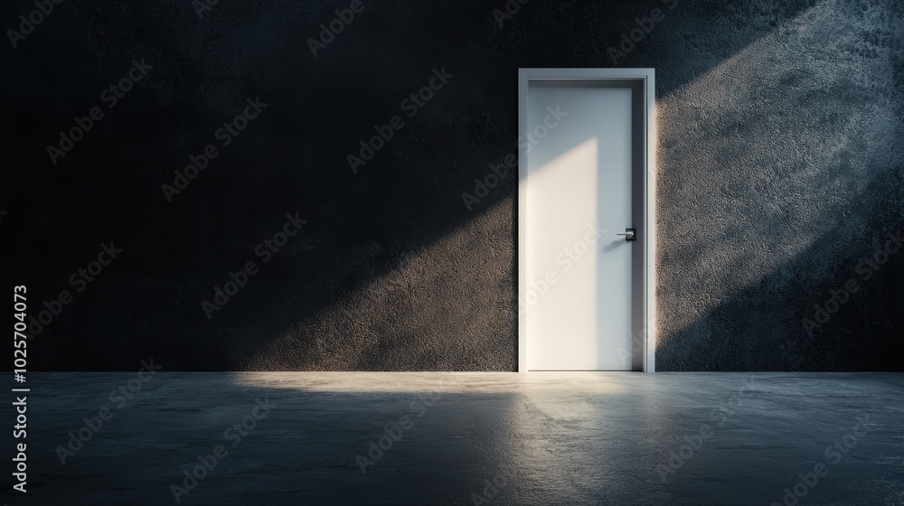 Poster a closed door with light shining through the cracks, but no attempt to open it.