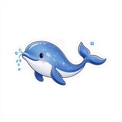 Obraz premium Cute Baby Whale Blowing Water Isolated on White