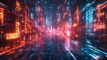 Fototapeta premium Abstract Digital Cityscape with Glowing Pink and Blue Lights