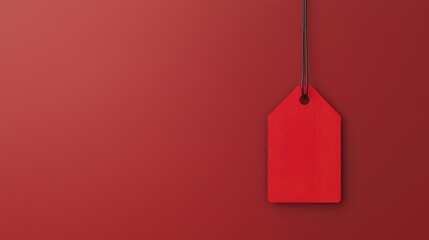 Minimalist red price tag on matching background, symbolizing sale, discount, or offer, perfect for marketing and advertising concepts.