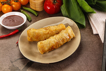 Vietnamese stuffed spring roll served sauce