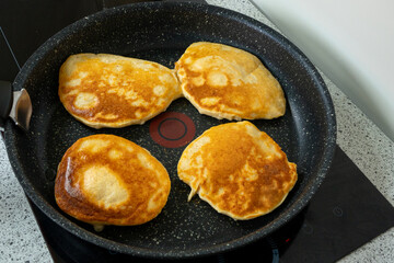 Golden Protein Pancakes: Fitness-Friendly Flapjacks. Nutritious Morning Meal Preparation in Progress