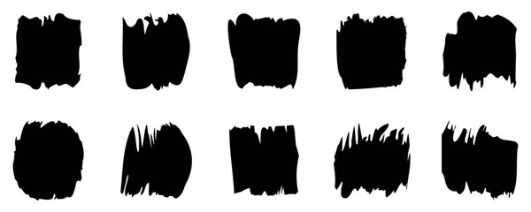 Set of black brush stroke and texture. Grunge vector abstract hand - painted element  on a white background.