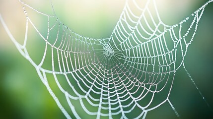 Naklejka premium A close-up macro shot of a dew-covered spider web 
