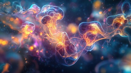 Fototapeta premium Glowing, floating abstract neural shapes that represent human thought, created by a conceptual artist exploring the mind’s mysteries