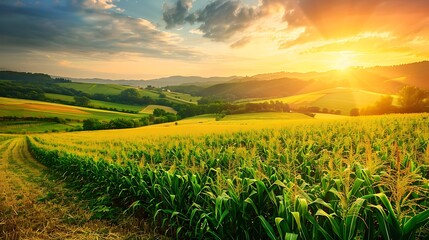 Corn fields on farmland corn is a healthy source of carbohydrates name for corn tree is zea mays