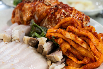 Bossam, a Korean cuisine composed of kimchi and boiled pork