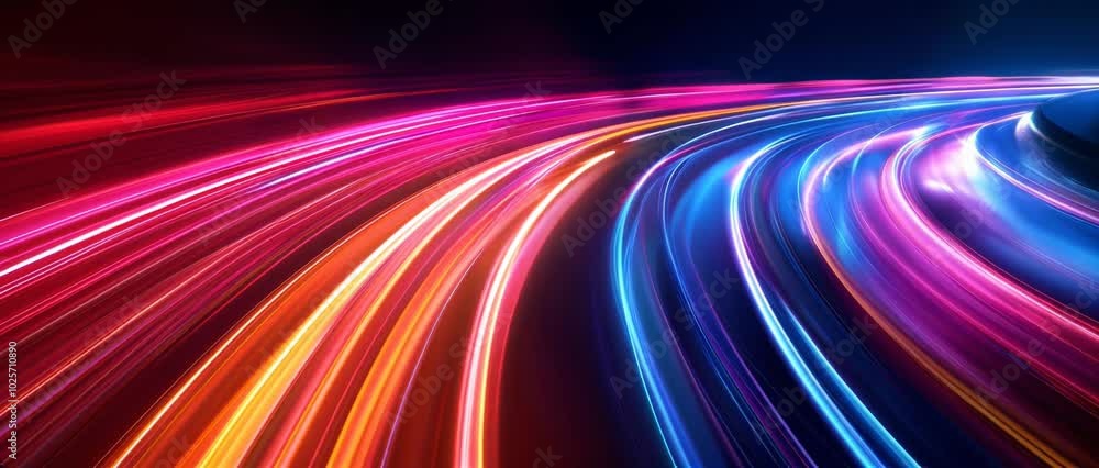 Poster dynamic 4k animation showcasing high-speed light trails in vibrant red, blue, and yellow, creating a