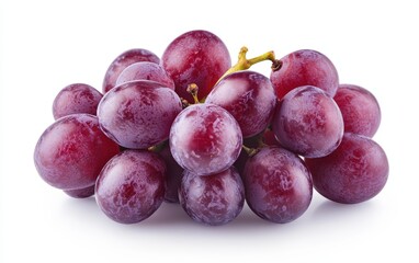 A high-resolution image of perfectly ripe, vibrant purple grapes isolated on a pure white background. 