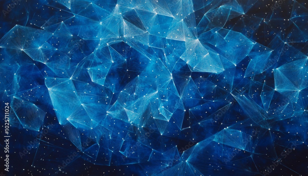 Poster abstract blue geometric background with glowing lines and points.