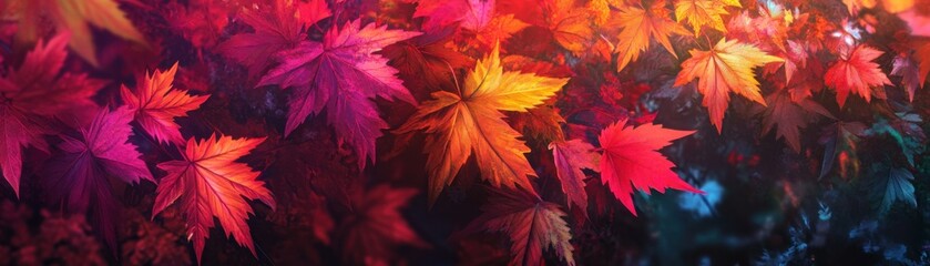 Autumn leaves with vibrant colors, soft lighting, cozy fall atmosphere.