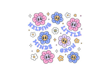 Helping little minds grow, Groovy Teacher Png Sublimation T shirt design