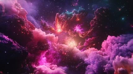 Fototapeta premium A surreal garden floating in space, with plants that glow in otherworldly colors, feeding off the light of distant stars 