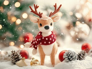 christmas reindeer with red ribbon
