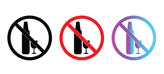 No drug signs,Drugs prohibition vector, Alcohol prohibition symbols,, Different bottles of alcohol, don't  use of drink,3D render of a symbol on white background