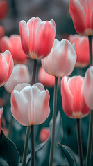 Obraz premium A Vertical Close-Up of Pink and White Tulips in Bloom