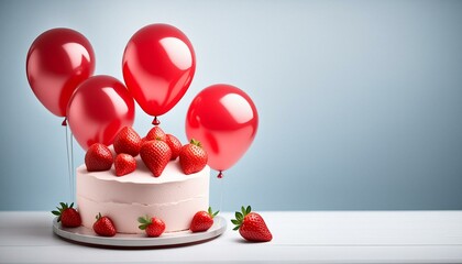 風船とイチゴが乗ったお誕生日ケーキ2