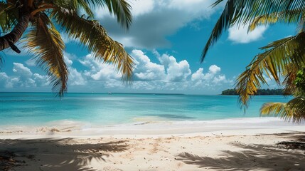 Tropical Beach Paradise: White Sand, Palm Trees, and Turquoise Waters