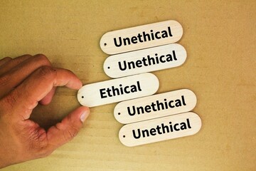 stick with the words Ethical and unethical, hand choosing ethical. Actions or decisions that align...