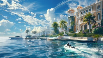 Luxurious Waterfront Estate with a Jet Ski and Yacht