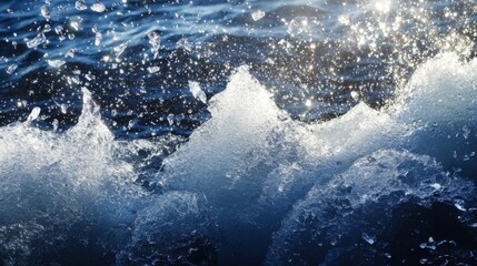 Close-up of foamy water with sunlight reflecting off the surface.