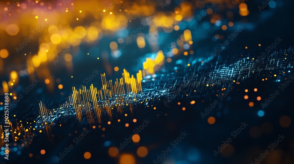 Poster abstract digital background with glowing lines and particles, representing data flow and technology.