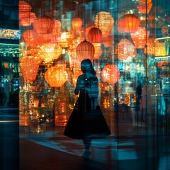 Silhouette Woman Lanterns.