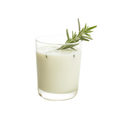 Refreshing herb-infused drink served in a clear glass with a sprig of rosemary on a white background