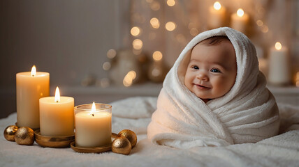 Post-Bath Baby Smile in a Relaxing Luxury Room.