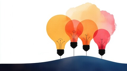 A colorful illustration of light bulbs resembling hot air balloons, set against a soft background, symbolizing ideas and creativity.