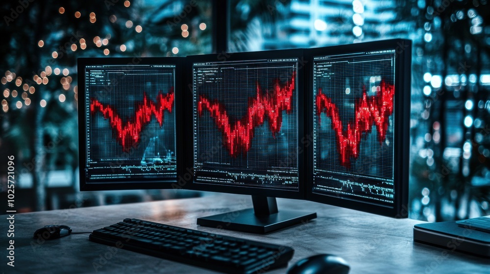 Poster monitor displaying stock market data analysis