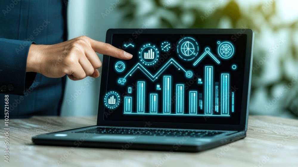 Aufkleber data analysis on laptop screen with analytics graphics