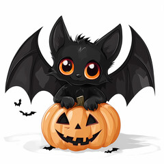 Naklejka premium Charming Halloween Art: Cute Bat & Pumpkins – Merch and More, generated ai