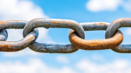 Fototapeta premium Rusty Links of Chain Against Blue Sky Background