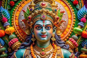 Fototapeta premium Majestic Hindu Deity Sculpture in Vibrant Colors Representing Spirituality and Tradition in Indian Culture and Art