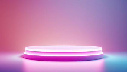 Product stage or podium pedestal with neon glow, Blank display platform