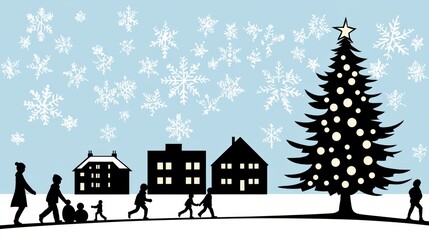 Fototapeta premium Winter Scene with Christmas Tree and Snowflakes
